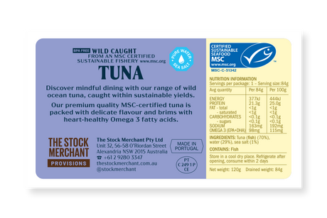 The Stock Merchant Stock Wild-Caught Tuna in Pure Water with Sea Salt 120g