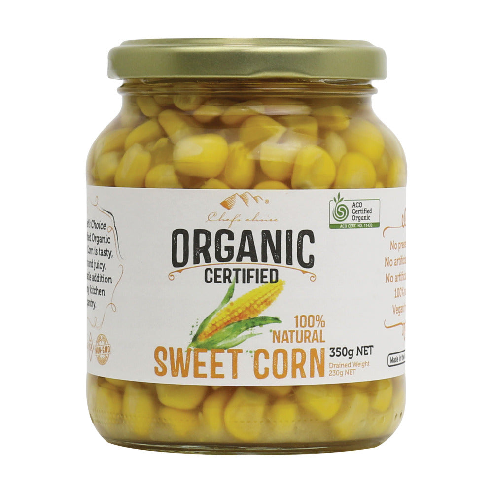 Chef's Choice Certified Organic Sweet Corn In Jar 350g