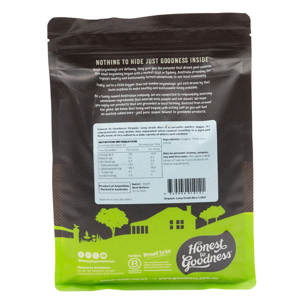 Honest to Goodness Organic White Long Grain Rice 1.5Kg
