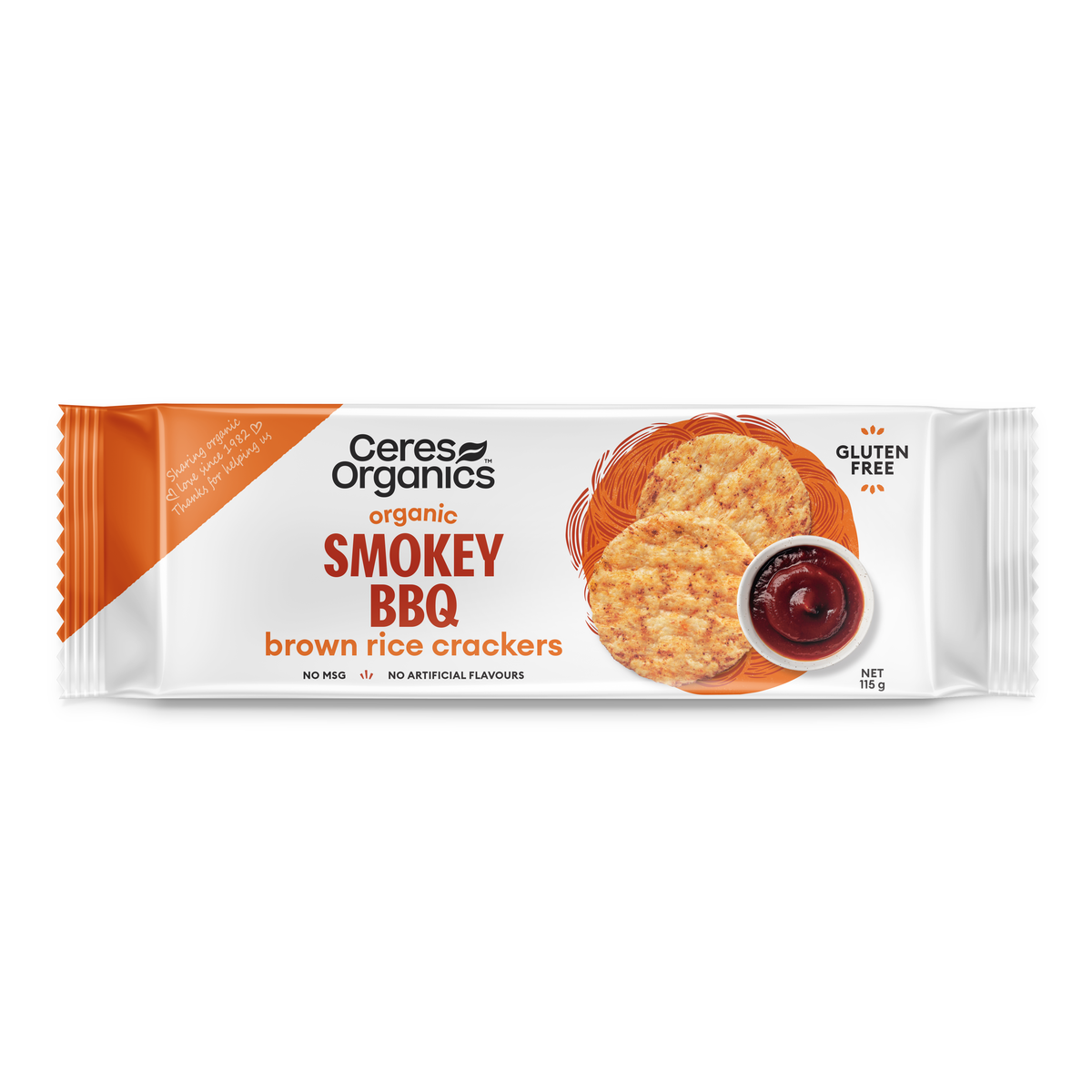 Ceres Organics Brown Rice Crackers Smokey BBQ 115g