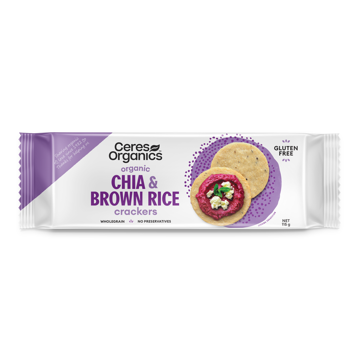 Ceres Organics Brown Rice Crackers With Chia 115g