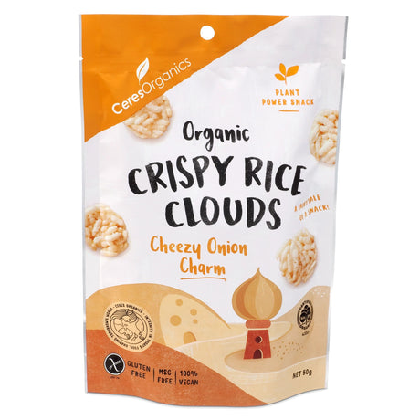 Ceres Organics Crispy Rice Clouds Cheezy Onion Charm 50g