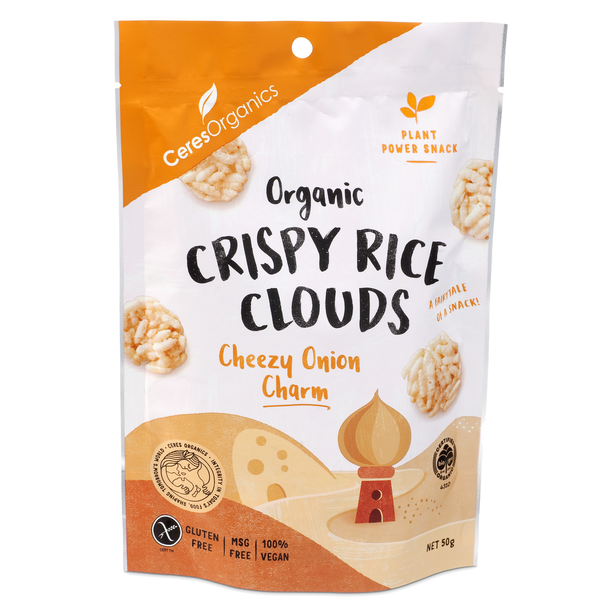 Ceres Organics Crispy Rice Clouds Cheezy Onion Charm 50g