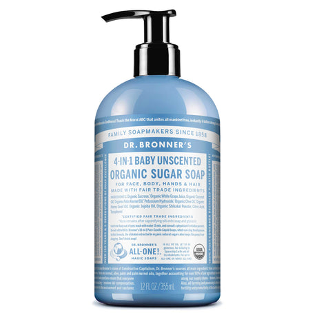 Dr. Bronner's Organic Sugar Pump Soap 4-in-1 Baby Unscented 355ml