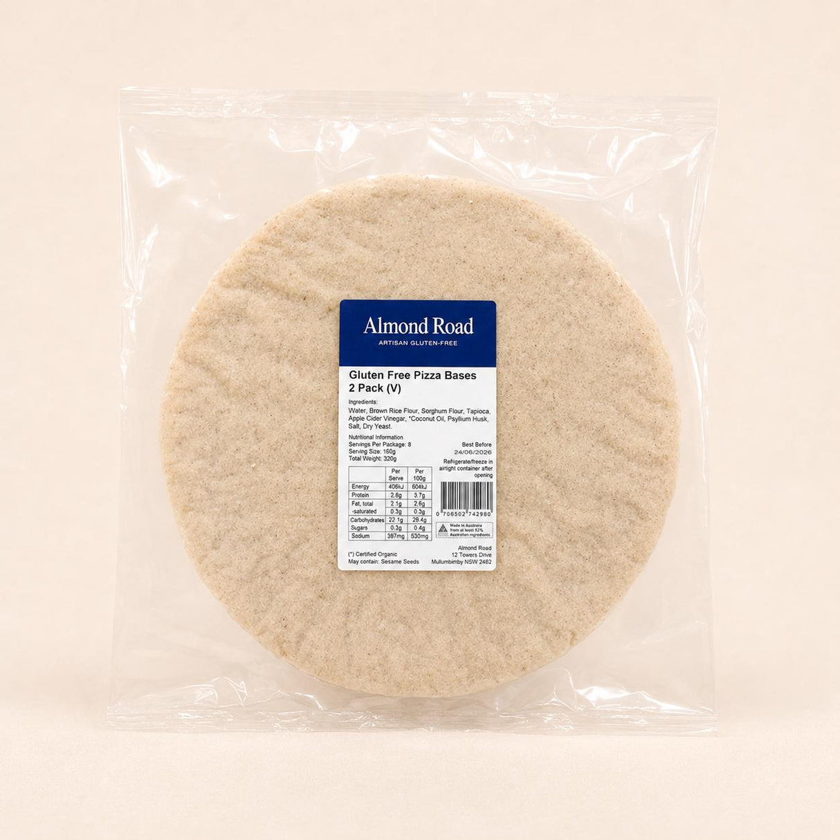 Almond Road Gluten Free Vegan Pizza Base 2 Pack