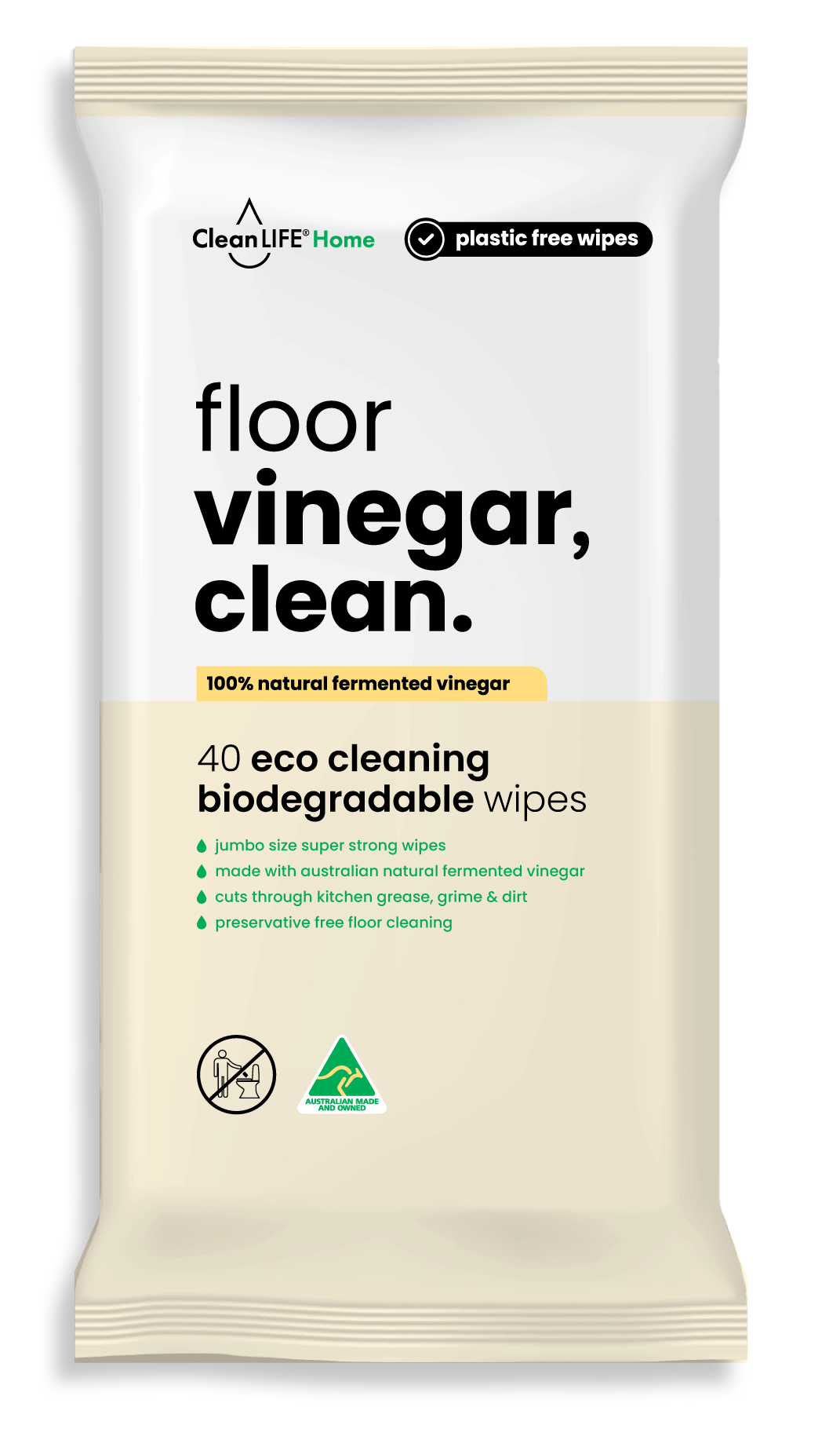 CleanLife floor vinegar, clean. Wipes 40 Pack