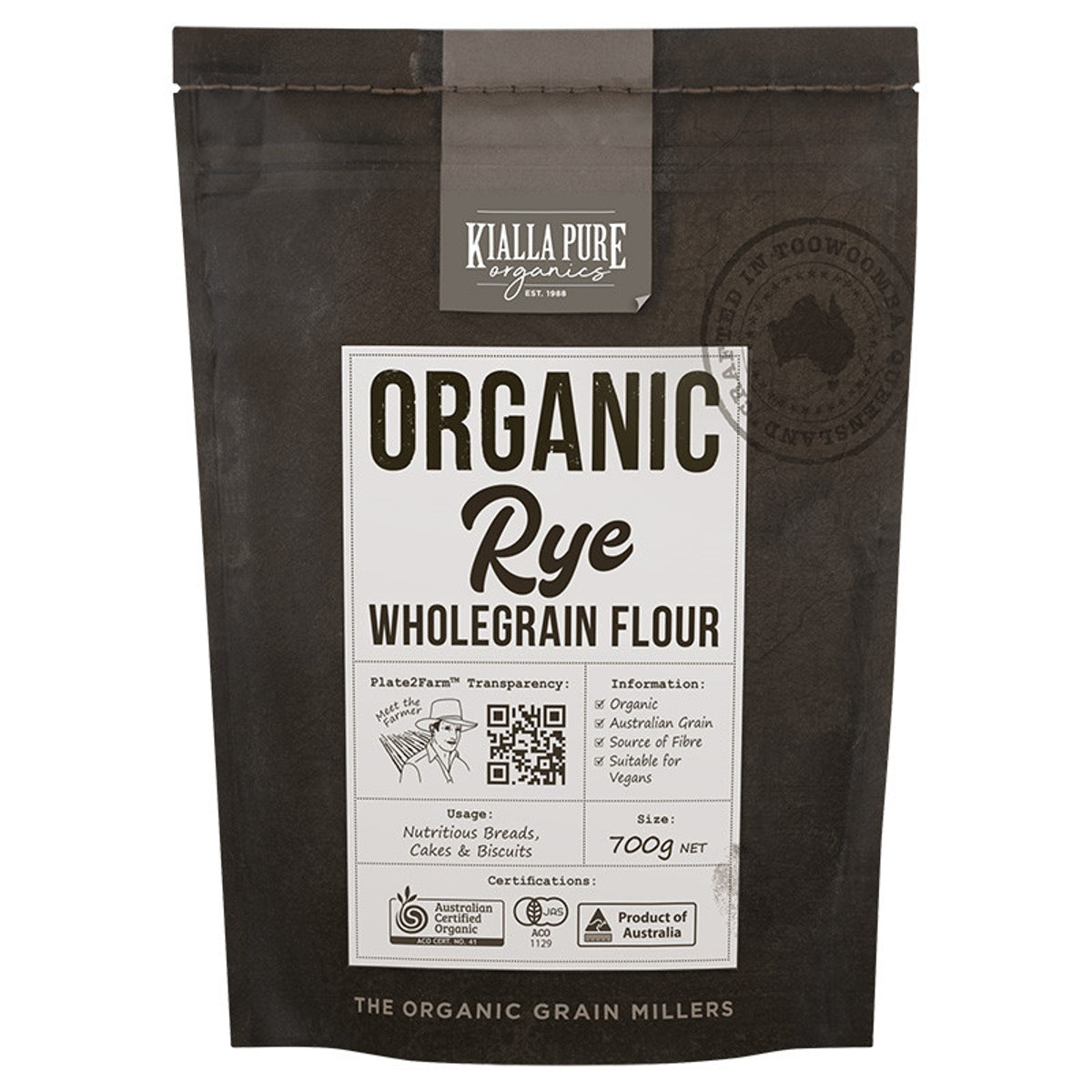 Kialla Organic Wholegrain Rye Flour 700g
