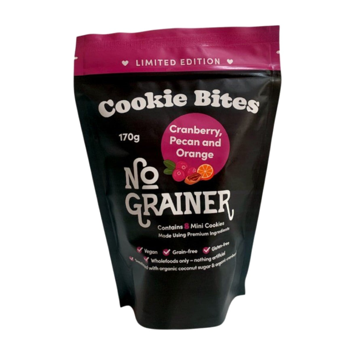 No Grainer Cookie Bites Cranberry, Pecan & Orange 170g