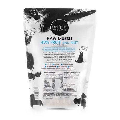 Eclipse Organics Traditional Raw Muesli – 40% Fruit and Nut 500g