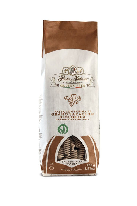 Pasta Natura organic buckwheat pasta range pack (fusilli shown) for Buckwheat Stelline 250g