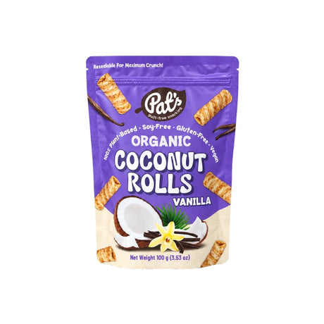 Pat's Organic Coconut Rolls Vanilla 100g resealable pouch