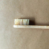 Bamboo toothbrush with bristles on a brown background