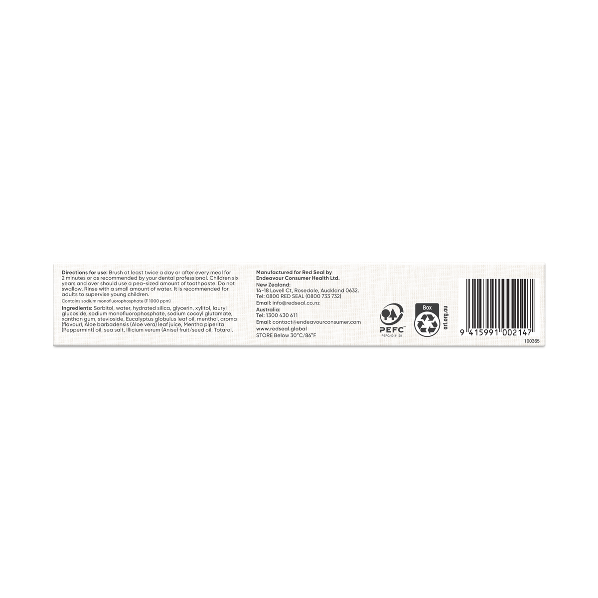 Red Seal Complete Care Fluoride Toothpaste 100g back of pack