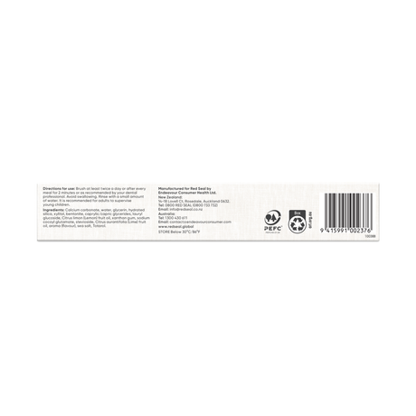 Red Seal Lemon Mint-Free Toothpaste 100g back of pack