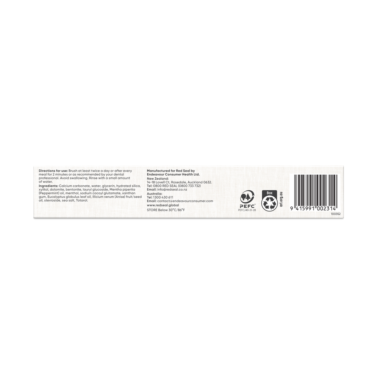 Red Seal Strong Mint Toothpaste 100g back of pack