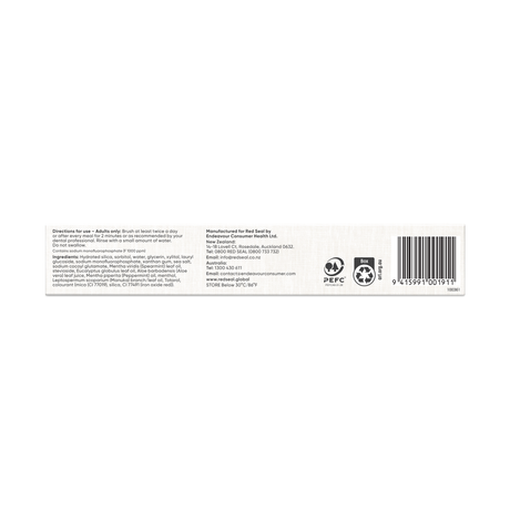 Red Seal Whitening Fluoride Brilliant Mint Toothpaste 100g back of pack